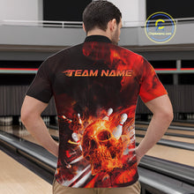 Load image into Gallery viewer, Custom Fire Flame Skull Bowling Quarter-Zip Shirts For Men, Halloween Bowling Outfits IPHW9579