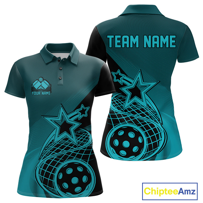Custom Blue Pickleball Star Polo Shirts For Women, Outdoor Pickleball Team Uniform IPHW9410