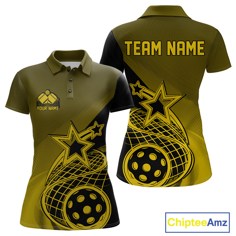 Custom Yellow Pickleball Star Polo Shirts For Women, Outdoor Pickleball Team Uniform IPHW9411
