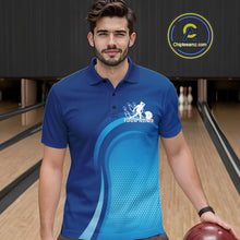 Load image into Gallery viewer, Custom Blue Bowling Team Polo Shirts For Men, Bowling Tournament Bowling League Shirt IPHW9236