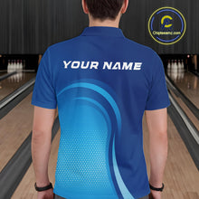 Load image into Gallery viewer, Custom Blue Bowling Team Polo Shirts For Men, Bowling Tournament Bowling League Shirt IPHW9236