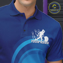 Load image into Gallery viewer, Custom Blue Bowling Team Polo Shirts For Men, Bowling Tournament Bowling League Shirt IPHW9236
