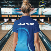 Load image into Gallery viewer, Custom Blue Bowling Team Polo Shirts For Women, Bowling Tournament Bowling League Shirt IPHW9236