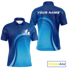 Load image into Gallery viewer, Custom Blue Bowling Team Polo Shirts For Men, Bowling Tournament Bowling League Shirt IPHW9236