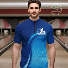 Load image into Gallery viewer, Custom Blue Bowling Team Quarter-Zip Shirts For Men, Bowling Tournament Bowling League Shirt IPHW9236