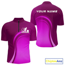 Load image into Gallery viewer, Custom Purple Bowling Team Quarter-Zip Shirts For Men, Bowling Tournament Bowling League Shirt IPHW9237