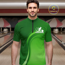 Load image into Gallery viewer, Custom Green Bowling Team Quarter-Zip Shirts For Men, Bowling Tournament Bowling League Shirt IPHW9238