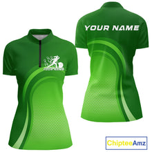 Load image into Gallery viewer, Custom Green Bowling Team Women Quarter-Zip Shirt, Tournament Bowling League Shirt IPHW9238