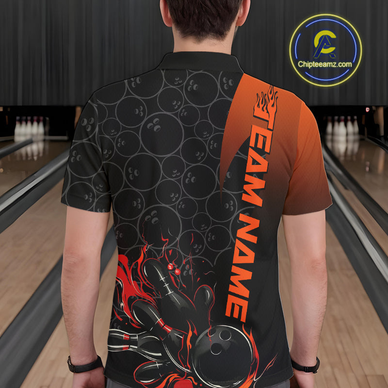Custom Bowling Pattern Red Flame Strike Bowling Team Men Polo Shirts, Bowling Jerseys IPHW9415