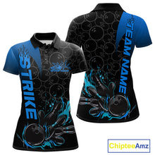 Load image into Gallery viewer, Custom Bowling Pattern Blue Flame Strike Bowling Team Women Polo Shirts, Bowling Jerseys IPHW9416