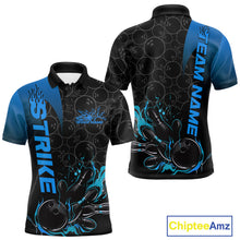 Load image into Gallery viewer, Custom Bowling Pattern Blue Flame Strike Bowling Team Men Polo Shirts, Bowling Jerseys IPHW9416