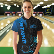 Load image into Gallery viewer, Custom Bowling Pattern Blue Flame Strike Bowling Team Women Quarter-Zip Shirts IPHW9416