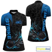 Load image into Gallery viewer, Custom Bowling Pattern Blue Flame Strike Bowling Team Women Quarter-Zip Shirts IPHW9416