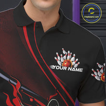 Load image into Gallery viewer, Custom Black And Red Fire Flame Bowling Team Men Polo Shirts, Bowling Jerseys IPHW9418