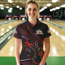 Load image into Gallery viewer, Custom Black And Red Fire Flame Bowling Team Women Polo Shirts, Bowling Jerseys IPHW9418