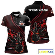 Load image into Gallery viewer, Custom Black And Red Fire Flame Bowling Team Women Polo Shirts, Bowling Jerseys IPHW9418