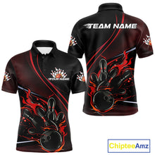 Load image into Gallery viewer, Custom Black And Red Fire Flame Bowling Team Men Polo Shirts, Bowling Jerseys IPHW9418