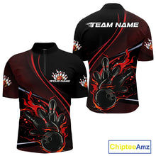 Load image into Gallery viewer, Custom Black And Red Fire Flame Bowling Team Men Quarter-Zip Shirts, Bowling Jerseys IPHW9418