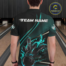 Load image into Gallery viewer, Custom Black And Blue Fire Flame Bowling Team Men Polo Shirts, Bowling Jerseys IPHW9419