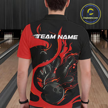 Load image into Gallery viewer, Custom Black And Red Flame Bowling Polo Shirts For Men, Bowling Tournament Team Uniform IPHW9245