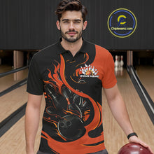 Load image into Gallery viewer, Custom Black And Orange Flame Bowling Polo Shirts For Men, Bowling Tournament Team Uniform IPHW9246