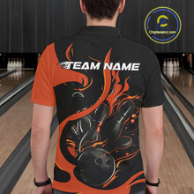 Load image into Gallery viewer, Custom Black And Orange Flame Bowling Polo Shirts For Men, Bowling Tournament Team Uniform IPHW9246