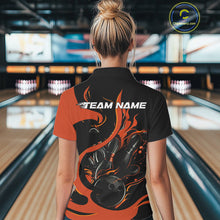 Load image into Gallery viewer, Custom Black And Orange Flame Bowling Women Polo Shirts, Bowling Tournament Team Uniform IPHW9246