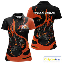 Load image into Gallery viewer, Custom Black And Orange Flame Bowling Women Polo Shirts, Bowling Tournament Team Uniform IPHW9246