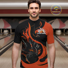 Load image into Gallery viewer, Custom Black And Orange Flame Bowling Quarter-Zip Shirts For Men, Bowling Tournament Team Uniform IPHW9246