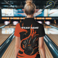 Load image into Gallery viewer, Custom Black And Orange Flame Bowling Women Quarter-Zip Shirt, Bowling Team Uniform IPHW9246