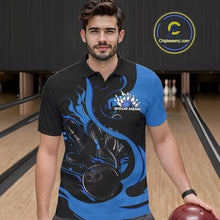 Load image into Gallery viewer, Custom Black And Blue Flame Bowling Polo Shirts For Men, Bowling Tournament Team Uniform IPHW9247