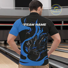 Load image into Gallery viewer, Custom Black And Blue Flame Bowling Quarter-Zip Shirts For Men, Bowling Tournament Team Uniform IPHW9247