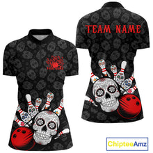 Load image into Gallery viewer, Custom Black And Red Sugar Skull Bowling Women Quarter-Zip Shirt, Bowling League Shirt IPHW9251