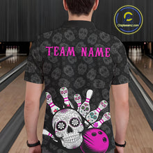 Load image into Gallery viewer, Custom Black And Pink Sugar Skull Bowling Team Polo Shirts For Men, Bowling League Shirt IPHW9252