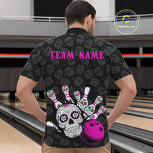 Load image into Gallery viewer, Custom Black And Pink Sugar Skull Bowling Team Quarter-Zip Shirts For Men, Bowling League Shirt IPHW9252