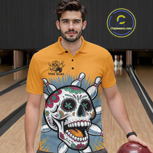 Load image into Gallery viewer, Custom Sugar Skull Bowling Polo Shirts For Men, Halloween Bowling Team Outfit IPHW9253