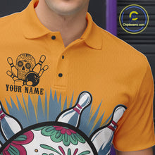 Load image into Gallery viewer, Custom Sugar Skull Bowling Polo Shirts For Men, Halloween Bowling Team Outfit IPHW9253