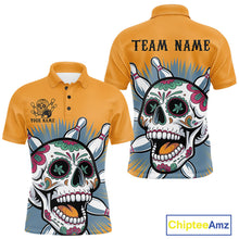 Load image into Gallery viewer, Custom Sugar Skull Bowling Polo Shirts For Men, Halloween Bowling Team Outfit IPHW9253