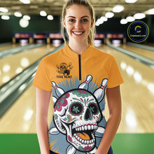Load image into Gallery viewer, Custom Sugar Skull Bowling Women Quarter-Zip Shirt, Halloween Bowling Team Outfit IPHW9253