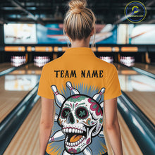 Load image into Gallery viewer, Custom Sugar Skull Bowling Women Quarter-Zip Shirt, Halloween Bowling Team Outfit IPHW9253