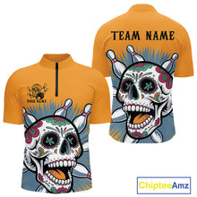 Load image into Gallery viewer, Custom Sugar Skull Bowling Quarter-Zip Shirts For Men, Halloween Bowling Team Outfit IPHW9253