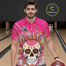 Load image into Gallery viewer, Custom Pink Sugar Skull Bowling Team Polo Shirts For Men, Halloween Bowlers Outfit IPHW9254
