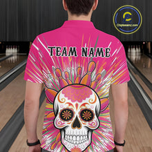 Load image into Gallery viewer, Custom Pink Sugar Skull Bowling Team Polo Shirts For Men, Halloween Bowlers Outfit IPHW9254