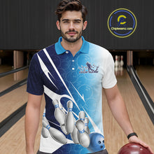 Load image into Gallery viewer, Custom Blue Bowling Pattern Bowling Team Polo Shirts For Men, Blue Bowling Jerseys IPHW9426