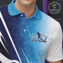 Load image into Gallery viewer, Custom Blue Bowling Pattern Bowling Team Polo Shirts For Men, Blue Bowling Jerseys IPHW9426