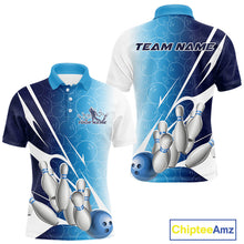 Load image into Gallery viewer, Custom Blue Bowling Pattern Bowling Team Polo Shirts For Men, Blue Bowling Jerseys IPHW9426