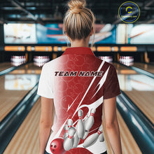 Load image into Gallery viewer, Custom Red Bowling Pattern Bowling Team Polo Shirts For Women, Red Bowling Jerseys IPHW9427