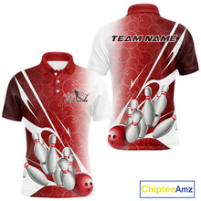 Load image into Gallery viewer, Custom Red Bowling Pattern Bowling Team Polo Shirts For Men, Red Bowling Jerseys IPHW9427