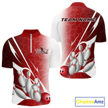 Load image into Gallery viewer, Custom Red Bowling Pattern Bowling Team Quarter-Zip Shirts For Men, Red Bowling Jerseys IPHW9427