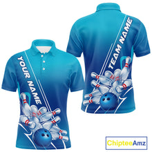 Load image into Gallery viewer, Custom Blue Bowling Pattern Bowling Team Polo Shirts For Men, Blue Bowling Jerseys IPHW9428